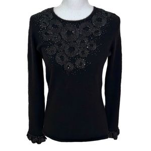 Oscar de la Renta Y2K Vintage Embellished Cashmere Blend Sweater Ruffle Cuff S/M